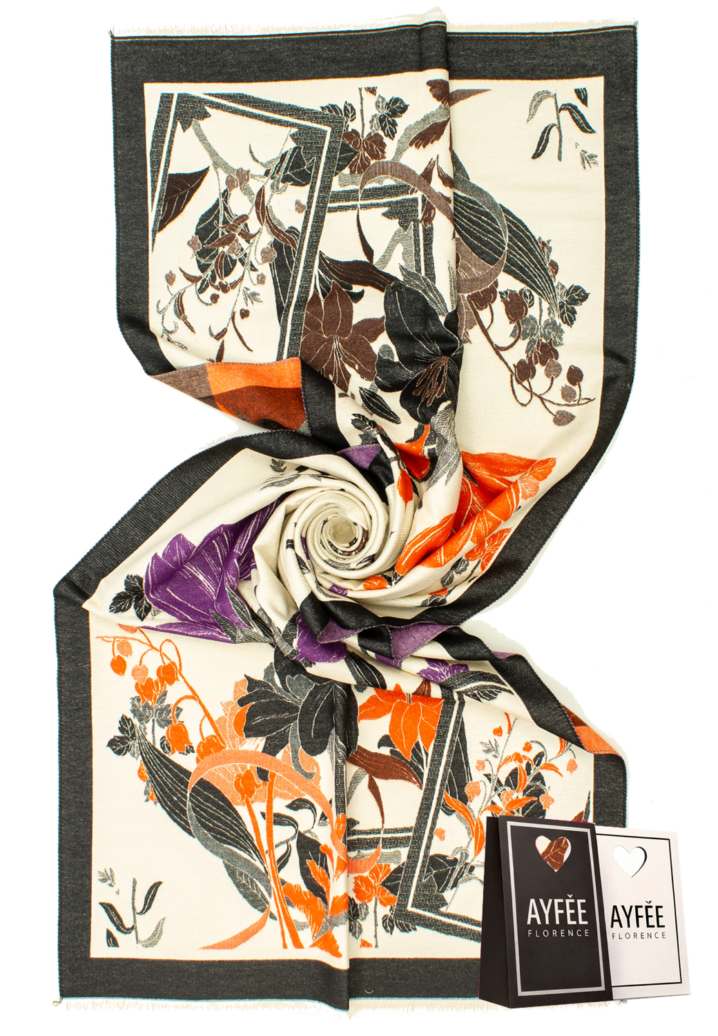 STOLA JACQUARD BOUQUET DE FLEURES, CM 70*180, 100% VI, MADE IN PRC            - BLACK